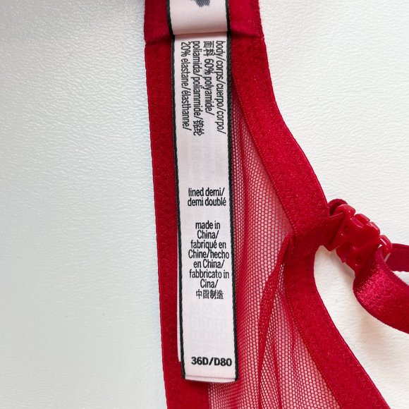 NWOT Victoria's Secret Bra 36D Lined Demi Red Gold Metallic - Picture 7 of 7